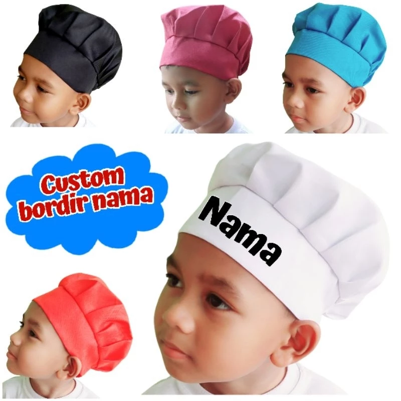 Topi Chef Koki Anak Custom Bordir Nama